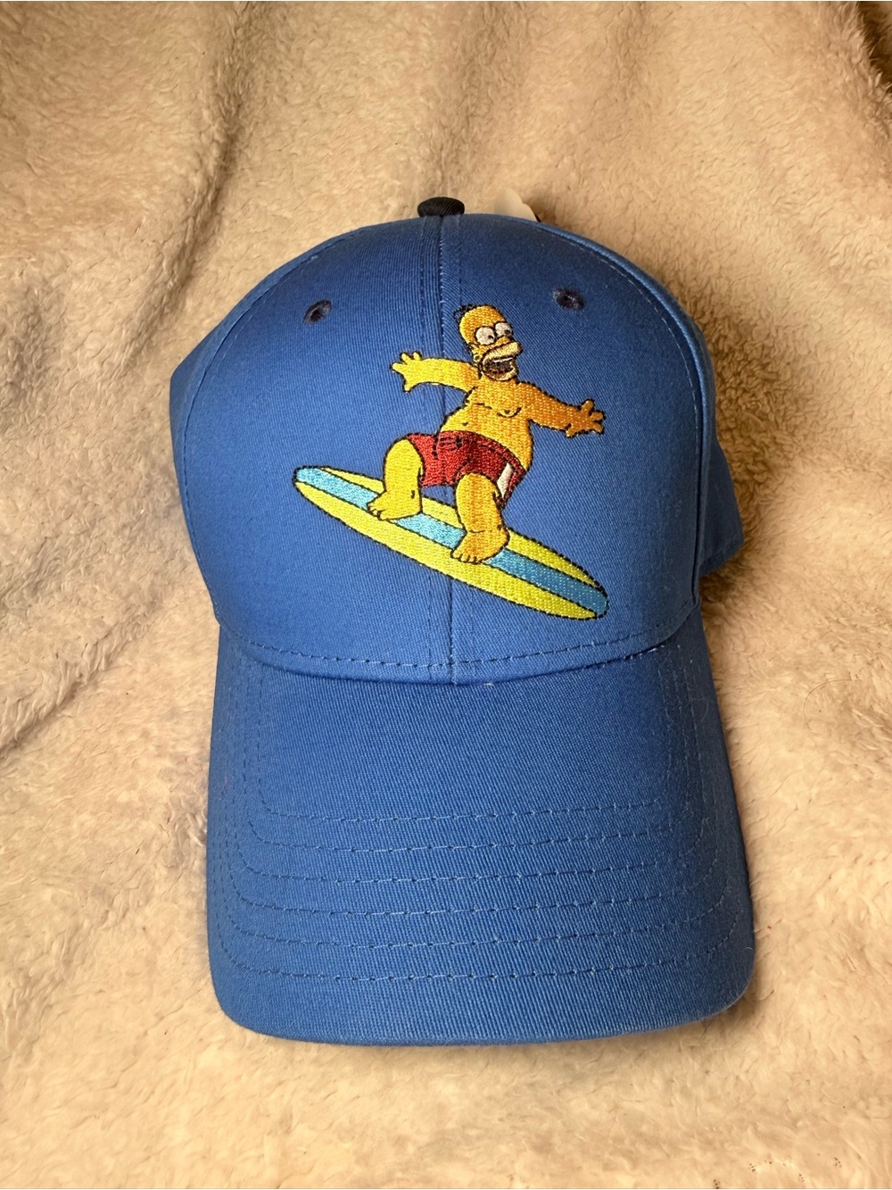 Men's Blue Surf Baseball Cap with Embroidered Homer Simpson Surfing